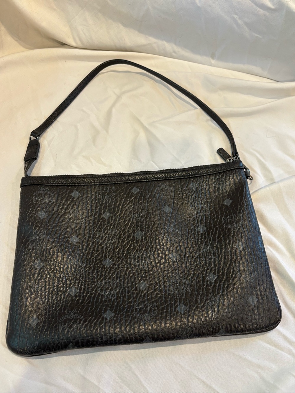 MCM Black Visetos Monogram Zip-Top Shoulder Bag Pochette